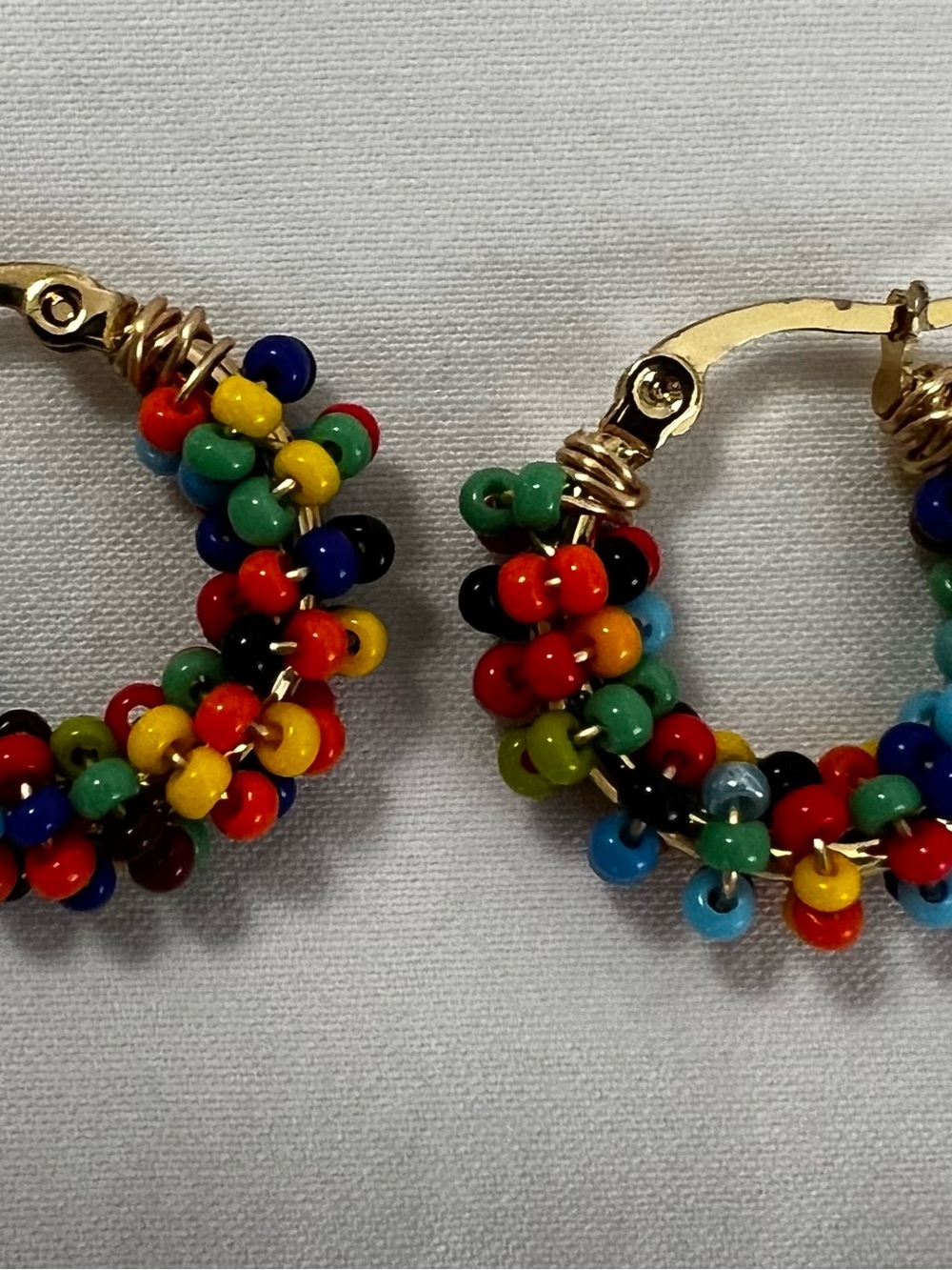 Gold Hoop Earrings with Multicolor Glass Beads Handmade